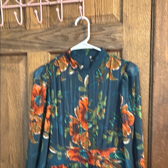 Not for sell! Sold in a trade! 
Floral Maxi Dress - Teal and Orange - Picture 2 of 7